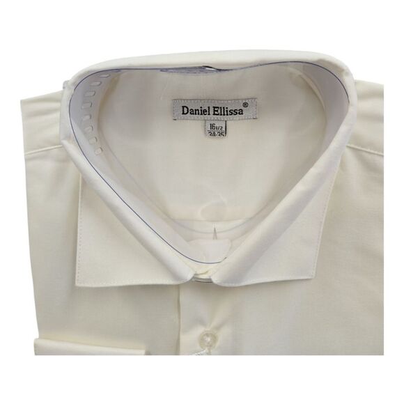 MEN'S DANIEL ELLISSA SEMI SPREAD COLLAR IVORY FRENCH CUFF DRESS SHIRT. DS3816. - Picture 2 of 4